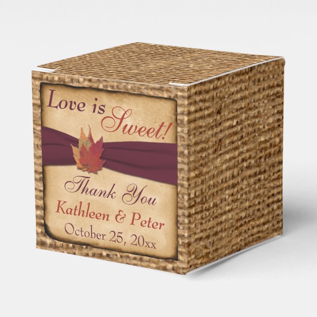 Autumn Leaves, FAUX Burlap Favour Box - Wine (Front Side)
