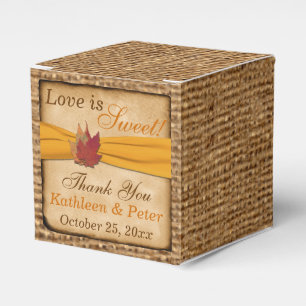Autumn Leaves, FAUX Burlap Favour Box - Yellow Gol