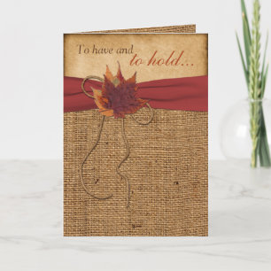 Autumn Leaves, FAUX Burlap Folded Wedding Card