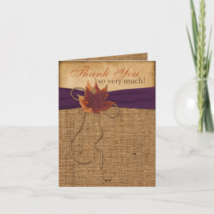 Autumn Leaves, FAUX Burlap PHOTO Thank You Card