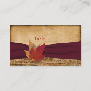 Autumn Leaves, FAUX Burlap Place Card - Wine
