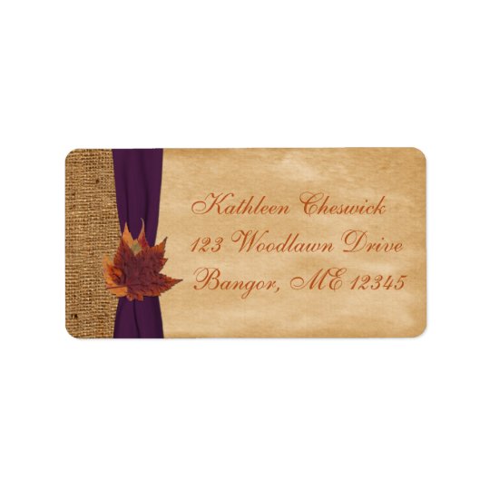 Autumn Leaves, FAUX Burlap Return Address Label 2