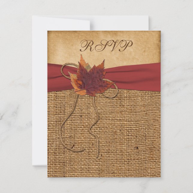 Autumn Leaves, FAUX Burlap RSVP Card (Front)