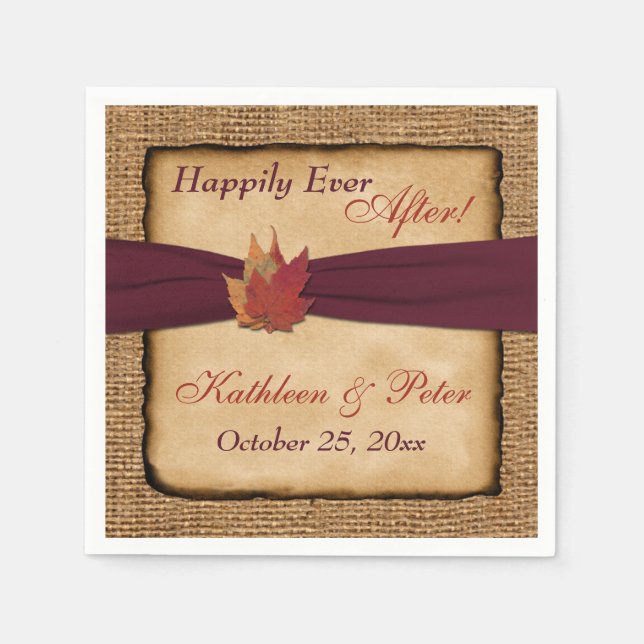 Autumn Leaves, FAUX Burlap Wedding Napkins 6 (Front)