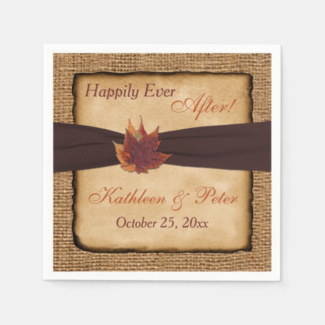 Autumn Leaves, FAUX Burlap Wedding Napkins 8 (Front)