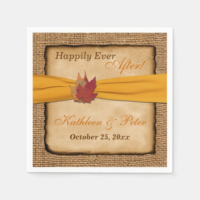 Autumn Leaves, FAUX Burlap Wedding Napkins 9 (Front)