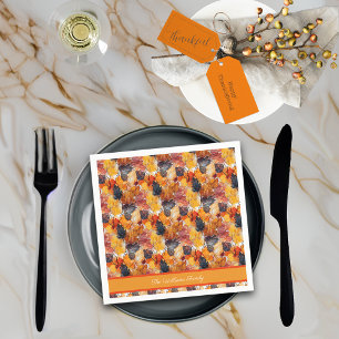 Autumn Leaves Faux Imprint Effect Custom Name Napkin
