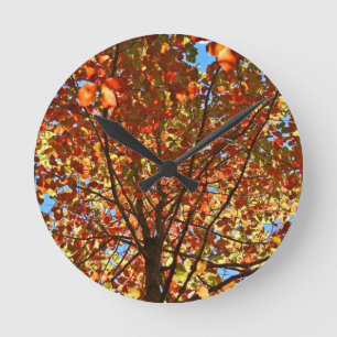 Autumn Leaves Fireworks Round Clock