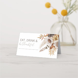 Autumn Leaves & Floral Thanksgiving Dinner Place Card