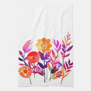 Autumn Leaves Florals In Watercolor White Tea Towel