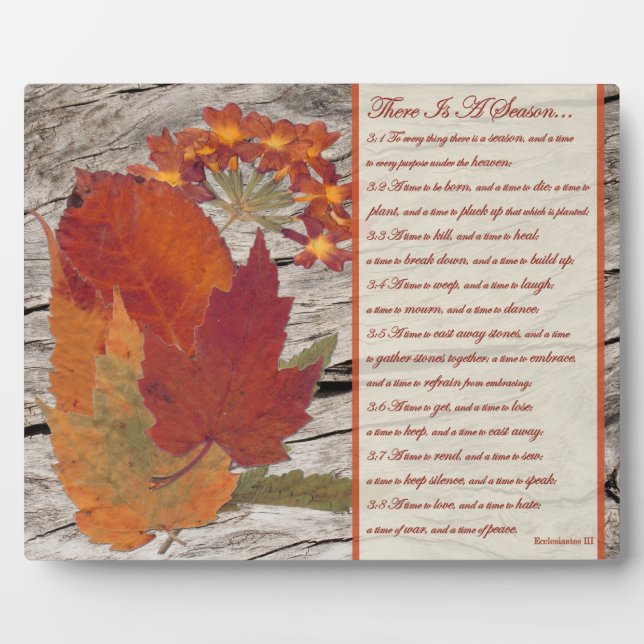 Autumn Leaves, Flowers Biblical Verses on Seasons Plaque (Front)