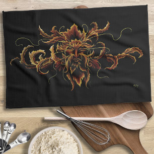 Autumn Leaves Forest Dryad Spirit Green Man Tea Towel