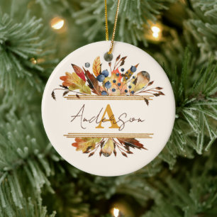 Autumn leaves frame personalised ceramic ornament