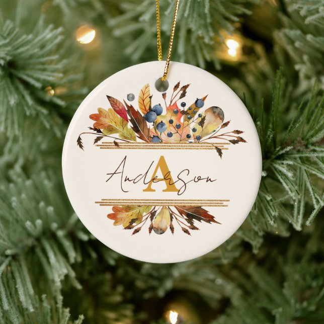 Autumn leaves frame personalised  ceramic ornament (Tree)