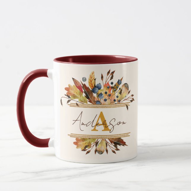 Autumn leaves frame personalised  mug (Left)