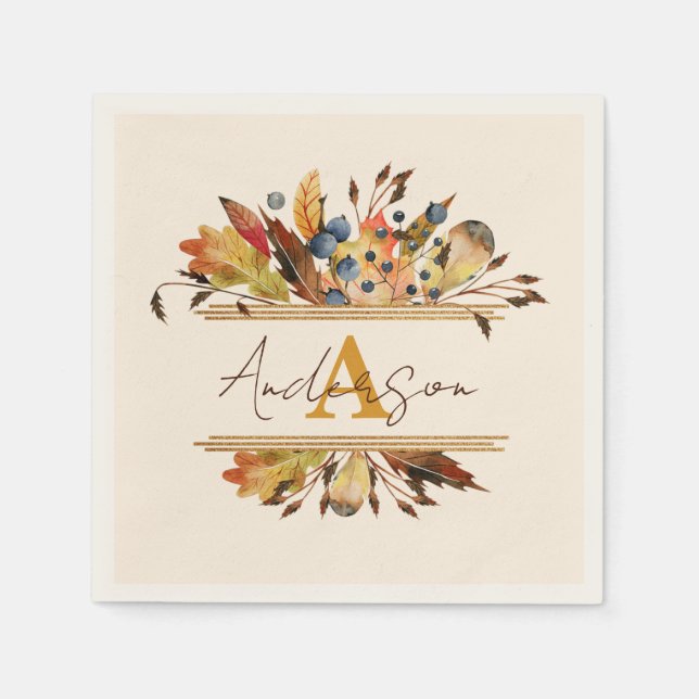 Autumn leaves frame personalised napkin (Front)