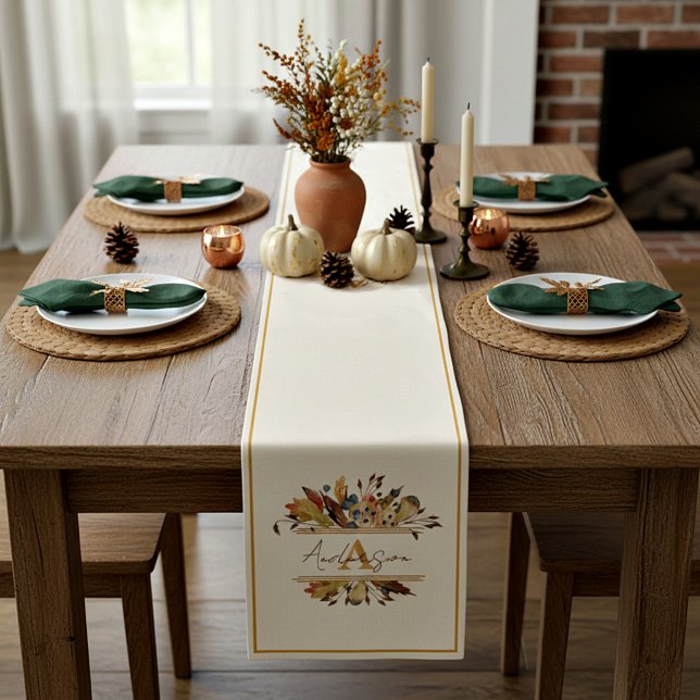 Autumn leaves frame personalised  short table runner (Creator Uploaded)