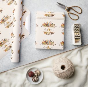 Autumn leaves frame personalised wrapping paper