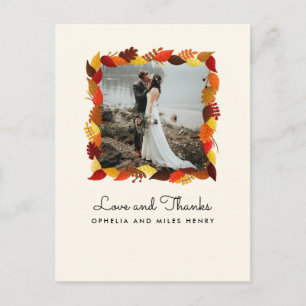 Autumn Leaves Frame Photo Wedding Thank You Postcard
