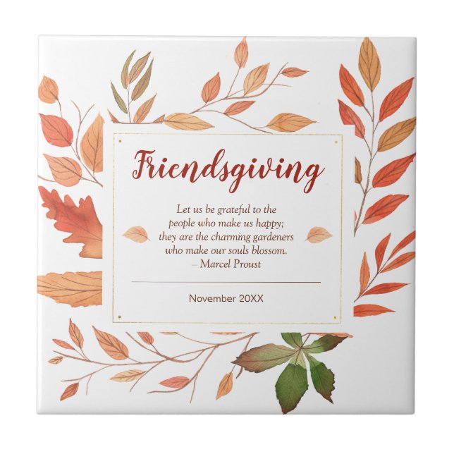 Autumn Leaves Friendsgiving Thanksgiving Ceramic Tile (Front)
