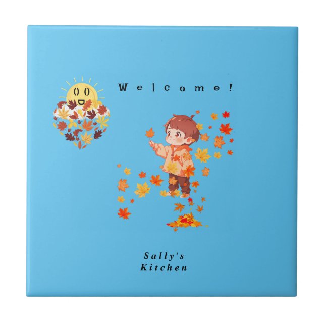 Autumn Leaves Fun Ceramic Tile (Front)