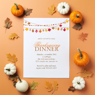 Autumn Leaves Garland Thanksgiving Dinner Invitation
