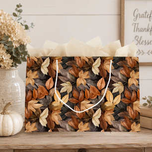 Autumn Leaves Gift Bag in Brown, Beige & Charcoal