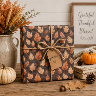 Autumn Leaves Gift Wrap in Golden Amber & Brown