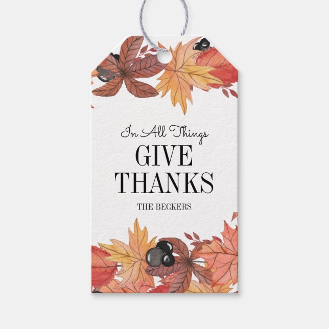 Autumn Leaves Give Thanks Thanksgiving Gift Tag (Front)
