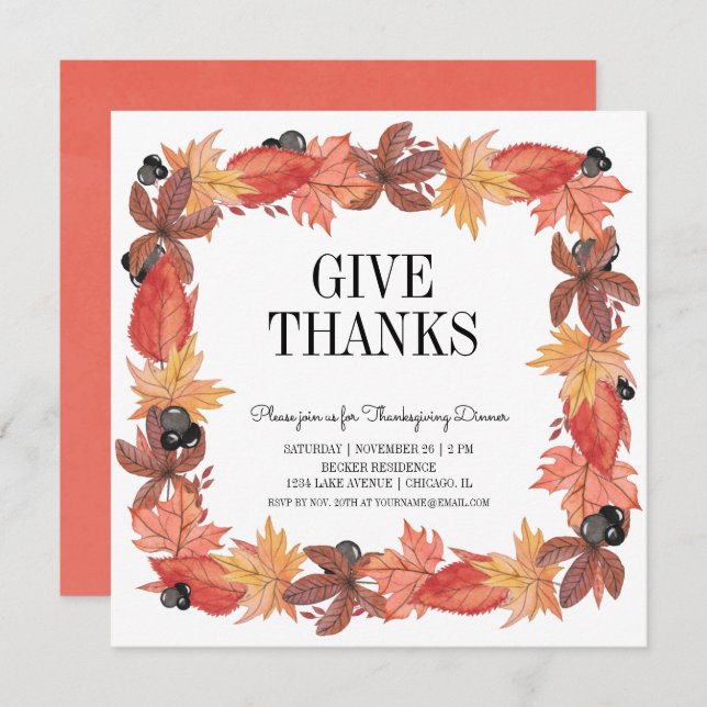 Autumn Leaves Give Thanks Thanksgiving Invitation (Front/Back)