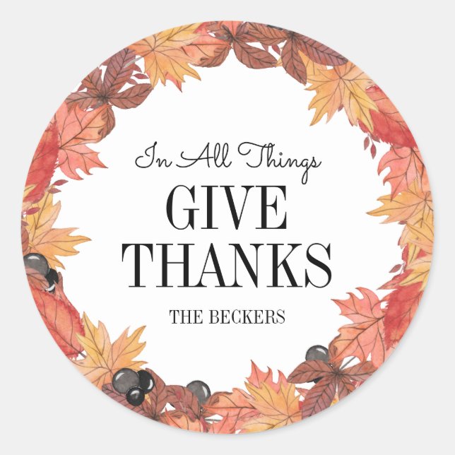 Autumn Leaves Give Thanks Thanksgiving Sticker (Front)