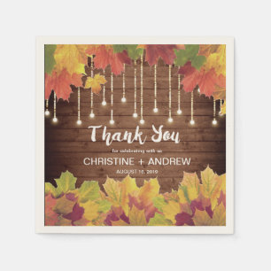 Autumn Leaves Glitter Lights Rustic Fall Wedding Napkin