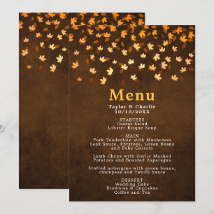 Autumn Leaves Gold and Brown Wedding Menu