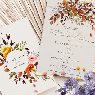 Autumn Leaves Gold Foil Wedding Invitation