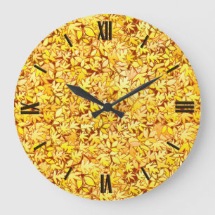 Autumn leaves, golden yellow large clock