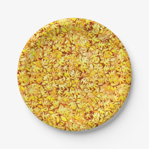 Autumn leaves, golden yellow paper plate