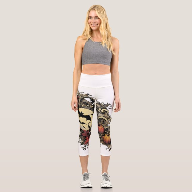 Autumn leaves. Halloween pattern. Capri Leggings (Front)