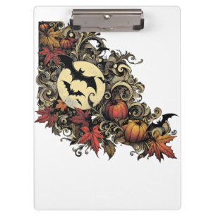 Autumn leaves. Halloween pattern. Clipboard