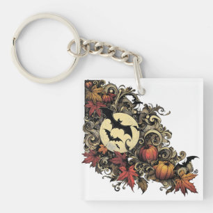 Autumn leaves. Halloween pattern. Key Ring