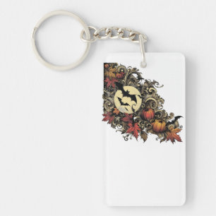 Autumn leaves. Halloween pattern. Key Ring