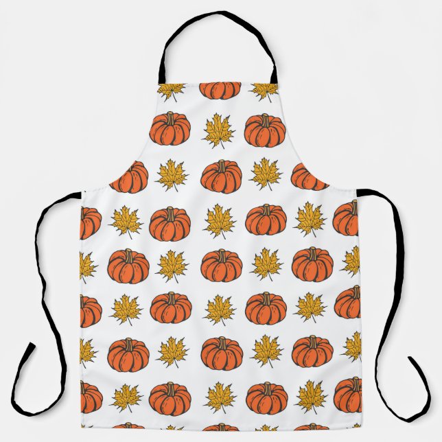 Autumn Leaves: Hand-Drawn Pumpkin Pattern Apron (Front)
