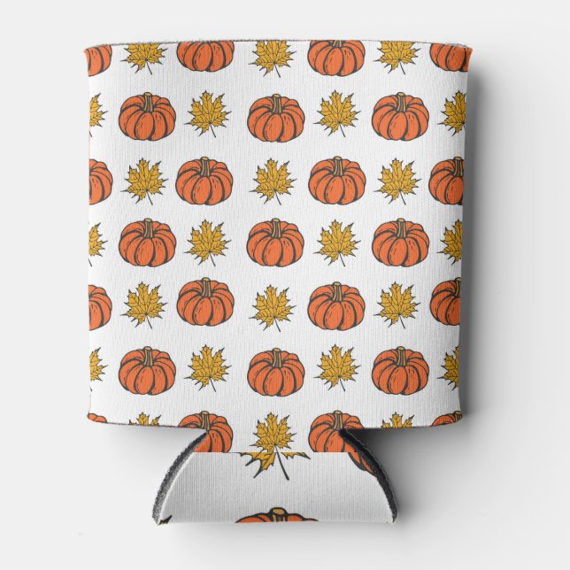 Autumn Leaves: Hand-Drawn Pumpkin Pattern Can Cooler (Front)