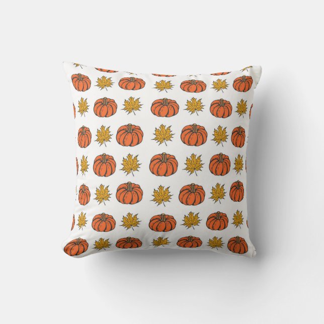 Autumn Leaves: Hand-Drawn Pumpkin Pattern Cushion (Front)