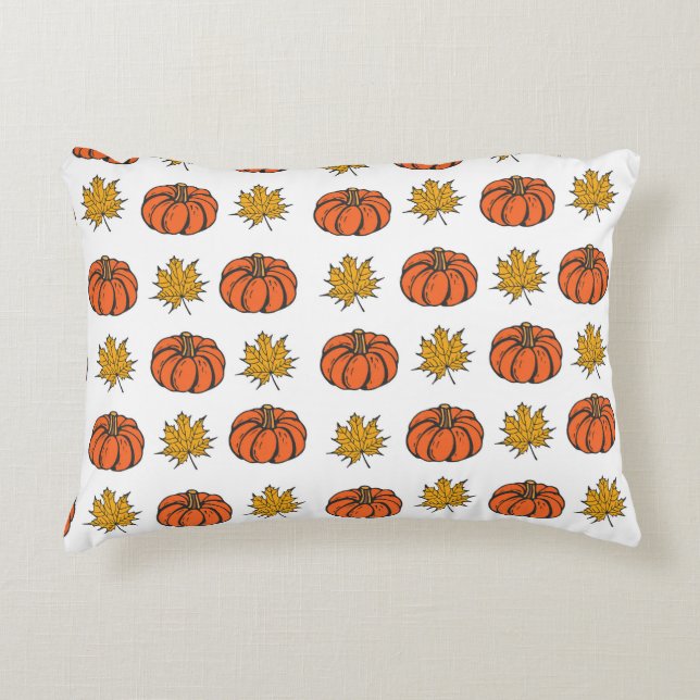 Autumn Leaves: Hand-Drawn Pumpkin Pattern Decorative Cushion (Front)