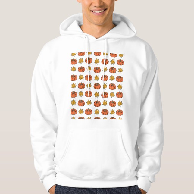 Autumn Leaves: Hand-Drawn Pumpkin Pattern Hoodie (Front)