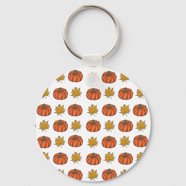 Autumn Leaves: Hand-Drawn Pumpkin Pattern Key Ring (Front)
