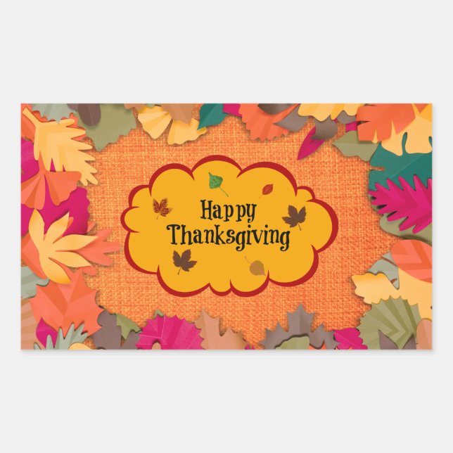 Autumn Leaves, Happy Thanksgiving, Rectangular Sticker (Front)