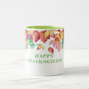 Autumn Leaves Happy Thanksgiving Two-Tone Coffee Mug