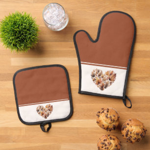 Autumn Leaves Heart Shaped Oven Mitt & Pot Holder Set