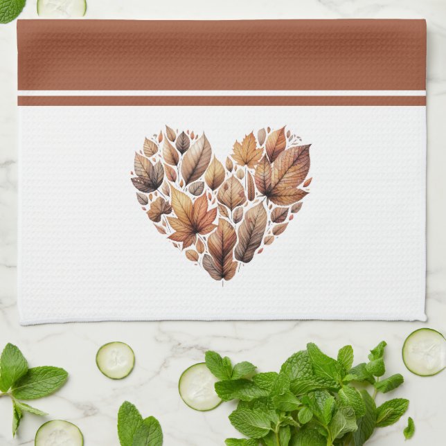 Autumn Leaves Heart Shaped Tea Towel (Folded)